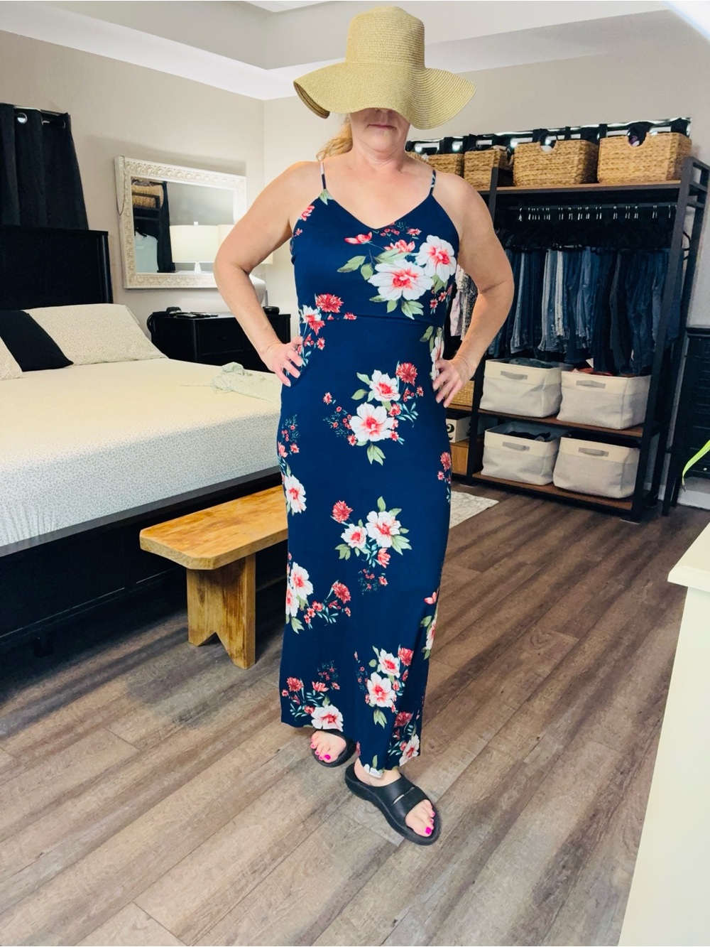 Fortune & Ivy Navy Floral Spaghetti-Strap Maxi Dress Large